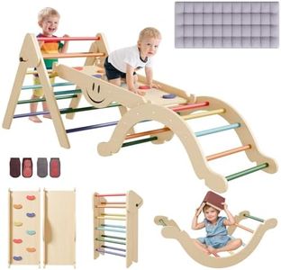 BIERUM Pikler Triangle Set with Cushion,8-in-1 Wooden Foldable Pikler Triangle Climbing Toy Set for Kids,Montessori Indoor Climbing Toy with Ramp/Arch and Ladder,Climbing Toys for Toddlers 1-3 Inside
