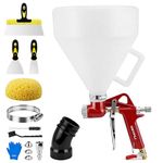 Drywall Texture Sprayer with 4mm/6mm/8mm Nozzles and Elbow Hose, 1.45 Gallon Air Hopper Spray Gun with 5cm/10cm/25cm Putty Knife for Walls, Popcorn Ceiling,Orange Peel (Red Spray Gun - Elbow Hose)