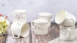 GOLDEN QUEEN'S Gold Series Tea And Coffee Mugs - Set Of 6 - Bone China (Gilded Geometry (Platinum)), 200 Ml