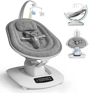 AMKE Luxury Electric Baby Swing for Infants, 45dB Quiet Dual Motor, 5 Swing Motions, Aluminum Frame, 3 Recline Positions, Touch Panel, 5 Preset Songs, Spine Comfort for Newborns Swaying