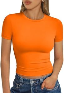 Trendy Queen Womens Basic T Shirts Scoop Neck Short Sleeve Crop Tops Slim Fit Summer Tees Y2k Clothing 2025 Orange XL
