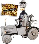 BRUBAKER Tractor Wine Bottle Holder with Driver and Dog - Decorative Object Tractor Tug Made of Metal - Bottle Stand with Greeting Card for Wine Gift