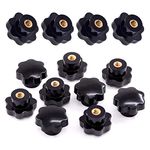 Swpeet 15Pcs M8 7 Star Knob Female Thread Nut Clamping Knob Grip Assortment Kit, Star Shape Hand Knobs Black Plastic Screw-On Handle Clamping Knob for Mechanical Equipment (M8)