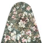 Encasa Ironing Board Covers (112 x 34 cm) Elastic Tightening with Thick 4 mm Felt Padding, Easy Fit, Scorch Resistant, Printed- Green Roses