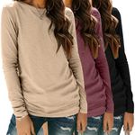 Zeagoo 3 Pack Long Sleeve Loose Shirts for Women Casual Crewneck Basic Tunic Tops Fall Outfit Clothes