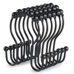 Goowin Shower Curtain Hooks, 12 Pcs Shower Curtain Rings, Stainless Steel Black Shower Curtain Hooks Rings Rust Proof, Balance Sliding Anti-Drop Double Shower Hooks for Shower Curtains Rods (Black)