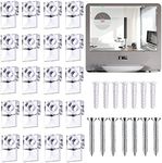 20-Piece Mirror Holder Clip Glass Crystal Clear Plastic Mirror Clip Fixing Clip Kit with Screws and Mirror Hanging Kit (Silver)