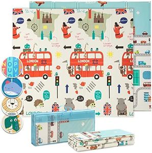 Babify Alfombra Bebe Acolchada Plegable para Juegos, Mat Suelo para Bebe para Jugar en Casa, Suave Alfombrilla de Juego Acolchada sin BPA,Tapete Bebe Reversible, Multicolor, 180 x 200 x 1 cm