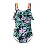 iEFiEL Kids Girls One Piece Swimsuit Hawaiian Beach Swimwear Ruffled Backless Rash Guard Beachwear Green Lily 2 3-4 Years