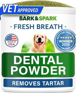 Bark&Spark Dog Teeth Cleaning Powder & Breath Freshener, Dental Powder Cleaner for Bright Dog Teeth, Plaque and Tartar Advanced Remover for Dogs, Pet Oral Care with Bright Pro Formula - 30 Servings