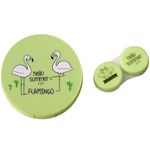 Gold Look Plastic Cute Popular Mini Contact Lens Case Box | Travel Kit Easy Carry Mirror Container (Green) (Design Dependent On Availability)