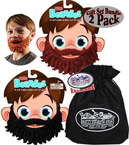 Schylling Beardies Rubber Play Beards for Kids Brown & Black Gift Set Bundle with Bonus Matty's Toy Stop Storage Bag - 2 Pack