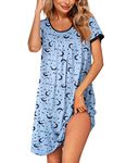 Ekouaer Women's Nightgown Sleepwear Short Sleeves Shirt Casual Print Sleepdress Star Moon XL