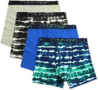 Calvin Klein Boys Underwear 4 Pack Boxer Brief Value Pack Cool Tiedye/Victoria Blue/Black Tiedye/Heather Grey Small