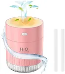 HOTLIFE Portable Mini Humidifier, Small Cool Mist Plant Humidifiers, Rechargeable Personal Desktop Humidifier for Bedroom, Office, Nursery, Travel with Night Light,Auto Shut-Off,3 Filter(350ml, Pink)