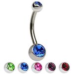 BodyJewelryOnline Titanium Belly Ring, 100% Solid 23 Grade Titanium, Double Bezel-Fit CZ Gems (Purple), 14g Shaft Thickness, Length 1/2"(12 mm), Top/Bottom Ball [4mm/6mm], Belly/Navel Piercing, 14ga-1/2"(12mm), Stainless Steel