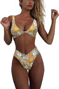 geluboao Lake Green Floral Bikini Sets for Women Sexy Kont Front Push Up Bikini Tops Cheeky High Waisted V Cut Thong Bikini Bottoms XS