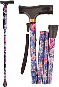 Foldable Walking Cane, Portable Hand Walking Stick, Walking Cane with Smooth Wood Handle, Adjustable Walking Cane, Folding Cane, Collapsible Canes for Seniors, Adjustable Cane (Blue)