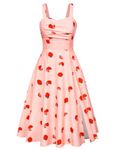 Belle Poque Women 1950s Vintage Dress Summer Sleeveless Midi Birthday Party Swing Dress Strawberry Pink M