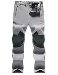 MAGCOMSEN Snow Pants Men Ski Winter Hiking Snowboard Work Waterproof Softshell Construction Pants Hunting Light Grey 34