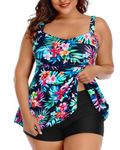 Aqua Eve Plus Size Tankini Women 2 Pieces Swimsuits with Shorts Flowy Bathing Suits, Colorful Plants, 18 Plus