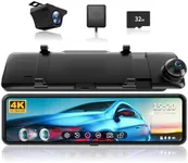 REDTIGER T700 Rear View Mirror Camera 11'' 4K UHD Front and 1080P Mirror Dash Cam Front and Rear, GPS,Parking Monitor,Night Vision,Smart Reverse Parking Assistance,Touch Screen, 32 GB Card