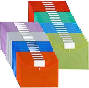 Plastic File Folders, 40 Pcs Transparent Envelopes Letter Size / A4 Size Waterproof File Pouches with Label Pocket and Snap Button for School Home Work Office Organization 8 Colours