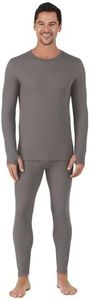 Cuddl Duds Men's Long Sleeve and Pant Thermal Base Layer 2-Piece Top and Bottom Set - Moisture Wicking, Graphite, Medium