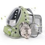 Cawypety Cat Backpack Carrier, Breathable Cat Carrier Large Space Bubble Pet Backpack For Kitty Small Dog Up To 15Lbs, Transparent & Foldable Pet Carrier For Travel Hiking (Square Expandable- Green)