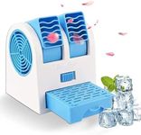 AMBLIC Mini Cooler Fan for Room Cooling Air Condintoner AC USB Battery Operated Mini Water Air Cooler with Ice Tray & Duel Blower Chamer Perfect for Temple, Study, Kitchen (Multicolor)