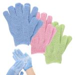 Exfoliating Gloves, 6pcs Bath and Body Exfoliator Mitts, Bamboo Shower Gloves, Scrubs Away Ingrown Hair and Dead Skin, for Shower, Spa(Sea blue+Light pink+Light green)