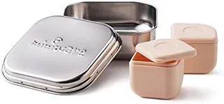 Miniware GrowBento Box and 2 Silipods | Durable 304 Stainless Steel Lunch Box and Leakproof Silicone Storage Containers Set | Grows from Baby Purees to School Lunches (Steel + Peach)