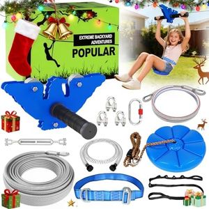 X XBEN 200FT Zip line Kits for Backyard, Zip Lines for Boys, Kids, Included Swing Seat, Ziplines Brake, and Steel Trolley, Outdoor Playground Equipment