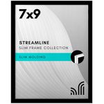 Americanflat 7x9 Picture Frame with Shatter-Resistant Glass - Streamline Collection - Thin Border Photo Frame for Wall and Tabletop Display - Hanging Hardware and Easel Back Included - Black