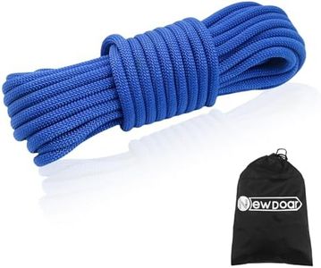 NewDoar CE & UIAA Certificated 18KN Static Climbing Rope 10mm (3/8in) High Strength Accessory Cord Double Braid Safety Rope for Prusik Hauling Dragging(Blue 10mm,165ft)