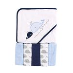 Luvable Friends Unisex Baby Hooded Towel with Five Washcloths, Whale, One Size