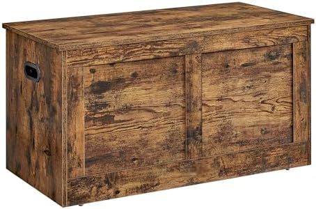 SONGMICS VASAGLE Coffre de Rangement, Banc de Rangement, Coffre pour Couvertures avec 2 Charnières de Sécurité, 40 x 80 x 46,5 cm, pour Entrée, Salon, Marron Rustique LSB064K01