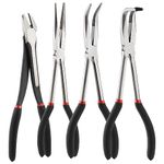 Mayouko 4PCS 11"Long Needle Nose Pliers Set, Long Reach Straight Pliers, 45°Bent Nose Pliers, 90°Bent Nose Pliers, Diagonal Pliers for Narrow Spaces and Limited Areas