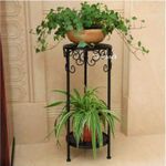 Neumark Metal Iron Spanish 3 Legs Indoor Outdoor Home and Garden Decor Plant Stand with 60 cm Tall (White) (Black, Iron)