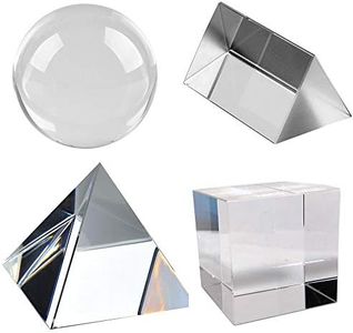 Amlong Crystal K9 Optical Crystal Photography Prism Set of 4 Pieces, 50mm Crystal Ball, 50mm Cube, 60mm Prism, 60mm Pyramid