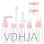 VDHJA Clear Plastic Portable Refillable Travel Cosmetics Toiletry Pressing Spray Bottles for Makeup Cosmetic, Liquid Containers Bottles 7 Pieces Set with Pouch- [Airline Carry-On Approved] (PINK)