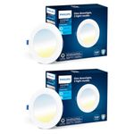 PHILIPS Astra Sleek 15-watt Round LED Downlighter | 3 Colors in 1 Recessed LED Downlight | LED Ceiling Light for Home and Hall | Cut Out: 6 inch, Color: Tunable White, Pack of 2