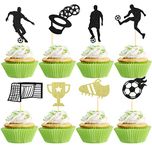 Sotpot 32 pcs Glitter Soccer Cupcake Toppers, Soccer Ball Football Cupcake Toppers Sport Themed Party Decoration for Man Boy Birthday Baby Shower World Soccer Cup Party Cake Decor