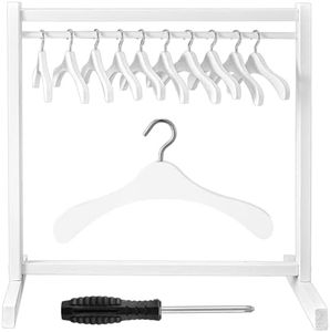 Civaner 11 Pcs Doll Garment Rack with Wooden Dolls Clothes Hanger 11.8 Inches Doll Closet Mini Doll Clothes Hangers Doll Wardrobe Furniture Accessories for Dollhouse Supplies (White)