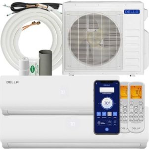 DELLA 27K BTU ODU 2 Dual Zone 12000 18000 BTU Wifi Mini Split AC Heat Pump Work with Alexa, 19 SEER2 208-230V Cools Up to 1550 Sq.Ft Wifi Multi Zone Ductless Pre-Charged with 16ft Installation Kits