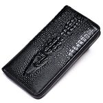 NIUCUNZH Genuine Leather Cool Long Wallets for Men Personalized Zip Around Wallet Checkbook Cash Credit Card Holder Wallet Black