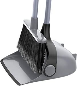 MR.SIGA Broom and Dustpan Set with Long Handle, Upright Broom and Dustpan Combo for Floor Cleaning, Lobby Broom with Adjustable Handle, Gray