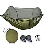 OTraki Camping Hammock with Mosquito Net 114 x 54 inch Lightweight Portable Double Hammock with Straps 440 LBS Load Capacity Pop-up Nylon Hammock for Travel Outdoor Hiking Backpacking Picnic