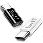 EasyULT USB C to Micro USB Adapter 2 Pack, USB Type C (Male) to Micro USB (Female), Type C to Micro USB Converter, Compatible with Galaxy S10 + / S9, MacBook, Huawei P10 Plus and More(Black + White)