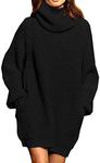 Women's Loose Turtleneck Oversize Long Pullover Sweater Dress Black XL